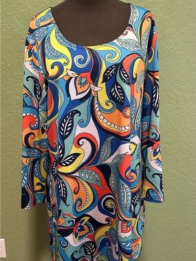 Slinky Brand Multicolor Scoop Neck Tunic with Paisley Swirls
